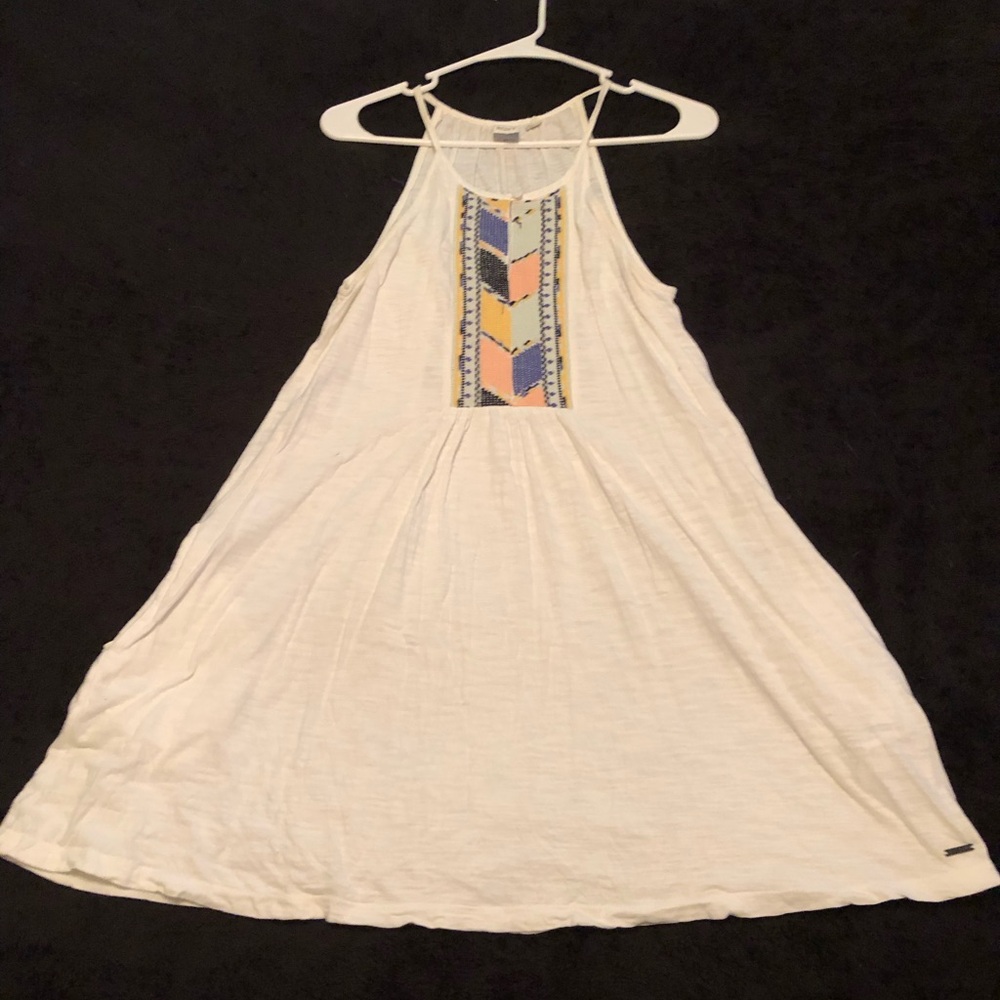 Roxy dress cream color with multi color embroidery detail hits at knees size s